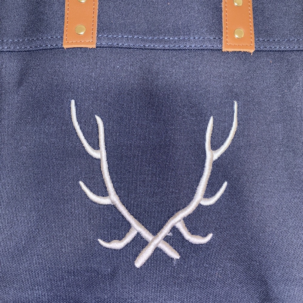 Ballard Designs‎ Stag Antler Navy Blue Canvas Bag Purse Tote New Medium - Picture 2 of 9